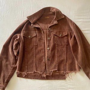 Oversize cropped corduroy jacket in brown